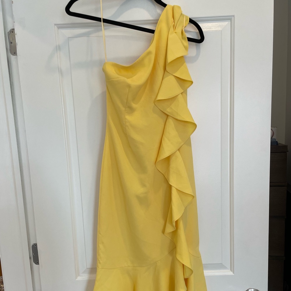 Likely Yellow One Shoulder Midi Dress